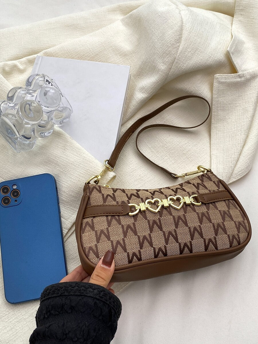 Women's Letter Graphic Heart Decor Zipper Polyester Bag Fashion Casual Cute Purse Small Shoulder Crossbody Handbag For Girls Women