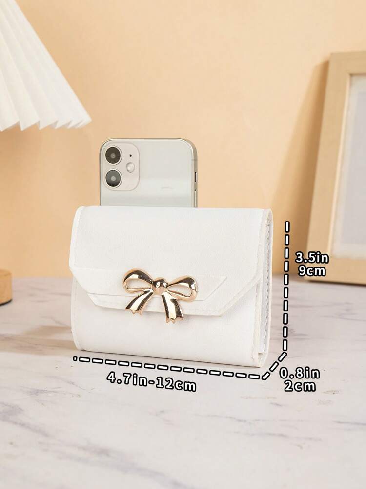 Women's Tri Fold Short Wallet With Bow Decor Minimalist Clutch Purse Fashion Cute Small Wallet Mini Handbag For Women Daily Casual Use
