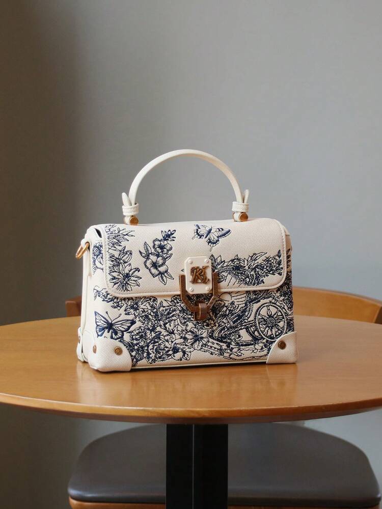 Women's Luxury Embroidered Leather Small Square Bag High End Niche Handbag Exquisite White Elegant Shoulder Purse Messenger Tote Casual