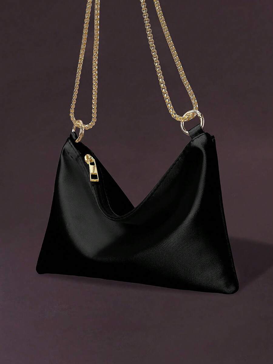 Women's Satin Ring Linked Square Evening Bag Elegant Glamorous Party Purse Bridal Shower Dinner Banquet Prom Holiday Fashion Handbag