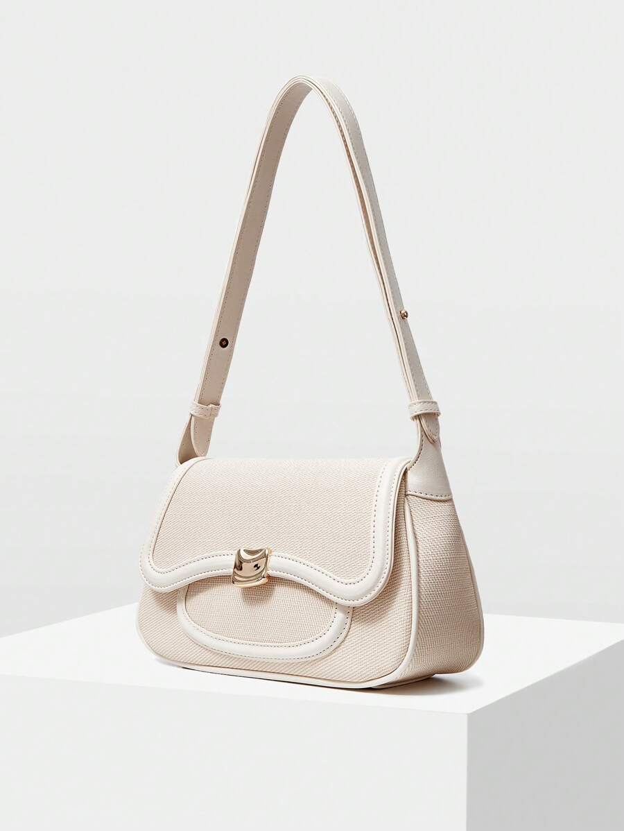 Women's Premium Shoulder Bag With Colorblock Trim Elegant Small Purse Fashion Casual Tote Commuter Office Daily Travel Handbag Gift