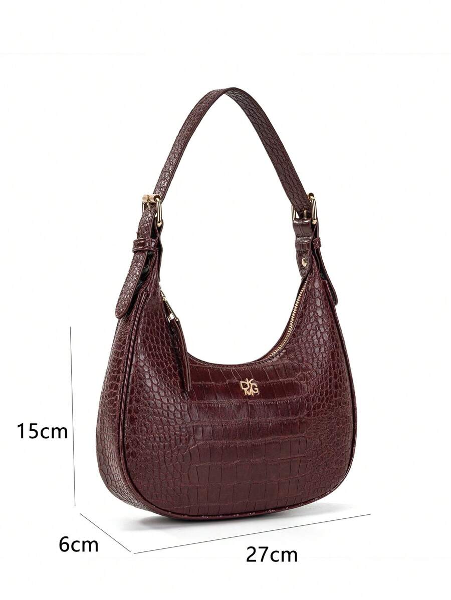 Women's Red Crocodile Embossed PU Leather Handbag Shoulder Bag Crescent Design Fashion Elegant Tote Purse Casual Holiday Gift For Women