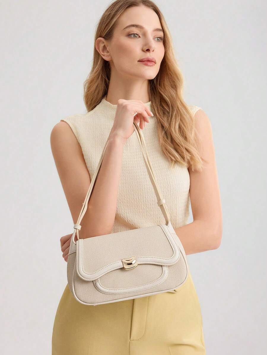 Women's Premium Shoulder Bag With Colorblock Trim Elegant Small Purse Fashion Casual Tote Commuter Office Daily Travel Handbag Gift