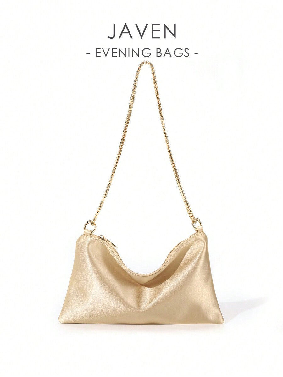 Women's Satin Ring Linked Square Evening Bag Elegant Glamorous Party Purse Bridal Shower Dinner Banquet Prom Holiday Fashion Handbag