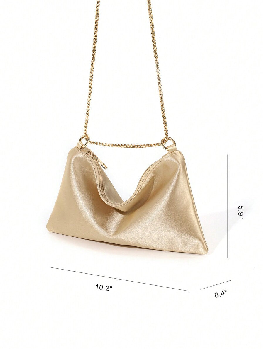 Women's Satin Ring Linked Square Evening Bag Elegant Glamorous Party Purse Bridal Shower Dinner Banquet Prom Holiday Fashion Handbag
