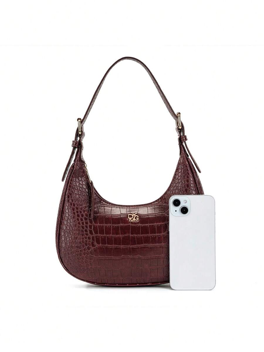 Women's Red Crocodile Embossed PU Leather Handbag Shoulder Bag Crescent Design Fashion Elegant Tote Purse Casual Holiday Gift For Women