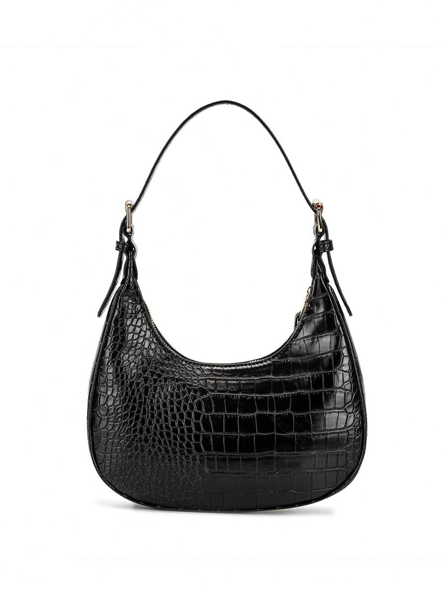 Women's Red Crocodile Embossed PU Leather Handbag Shoulder Bag Crescent Design Fashion Elegant Tote Purse Casual Holiday Gift For Women