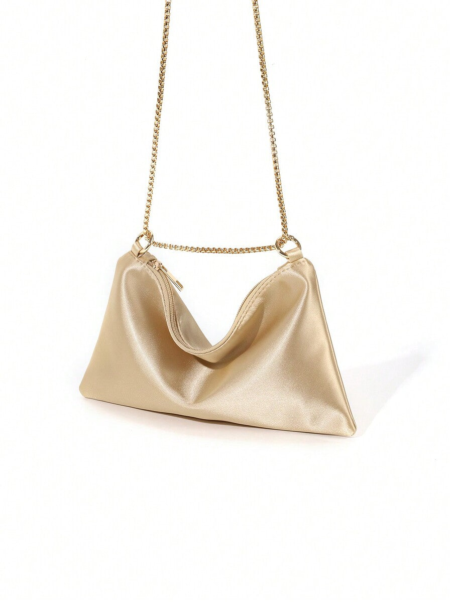 Women's Satin Ring Linked Square Evening Bag Elegant Glamorous Party Purse Bridal Shower Dinner Banquet Prom Holiday Fashion Handbag