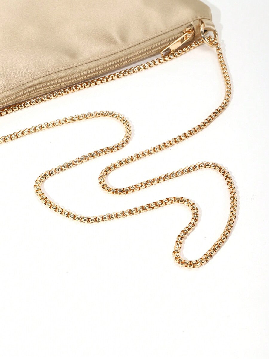 Women's Satin Ring Linked Square Evening Bag Elegant Glamorous Party Purse Bridal Shower Dinner Banquet Prom Holiday Fashion Handbag