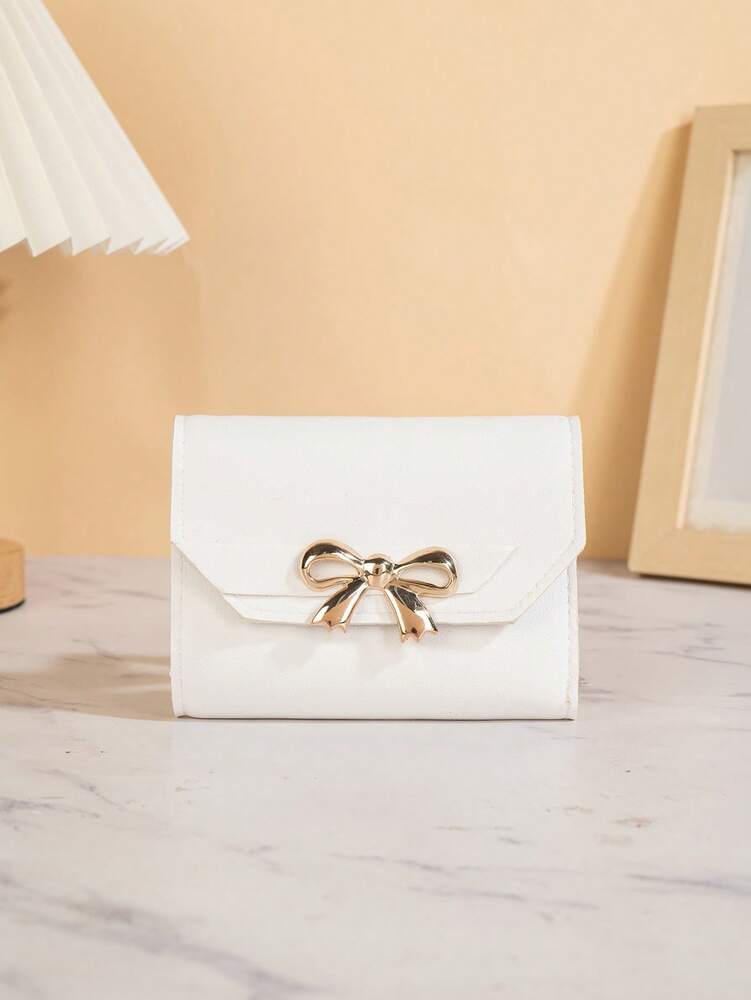 Women's Tri Fold Short Wallet With Bow Decor Minimalist Clutch Purse Fashion Cute Small Wallet Mini Handbag For Women Daily Casual Use