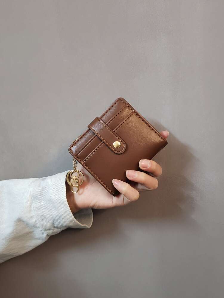 Women's Brown PU Leather Pocket Wallet With Stitch Detail ID Window Bi Fold Credit Card Holder Minimalist Fashion Small Wallet Gift