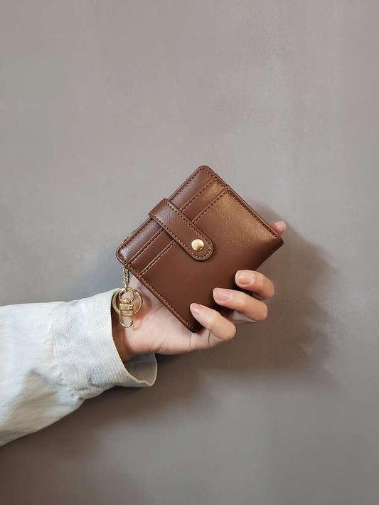 Women's Brown PU Leather Pocket Wallet With Stitch Detail ID Window Bi Fold Credit Card Holder Minimalist Fashion Small Wallet Gift
