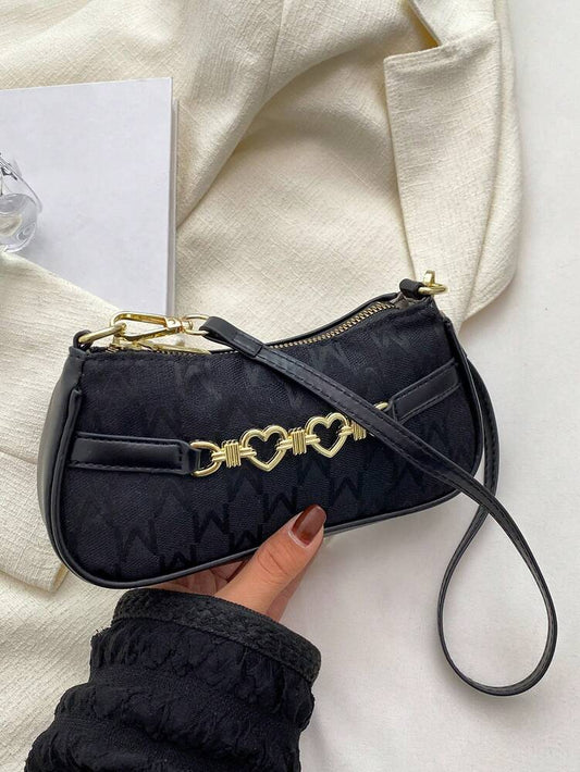 Women's Letter Graphic Heart Decor Zipper Polyester Bag Fashion Casual Cute Purse Small Shoulder Crossbody Handbag For Girls Women