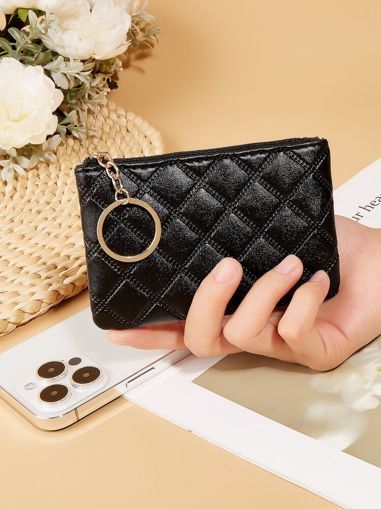 Women's Pressed Flower Solid Color Keychain Wallet Mini Coin Purse Card Holder Compact Wallet Fashion Cute Lightweight Small Bag For Women