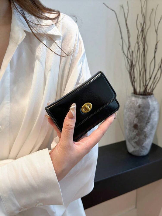 Women's Black PU Leather Short Wallet Classic Vintage Twist Lock Coin Pouch Multifunction Clutch Purse Minimalist Small Wallet Gift
