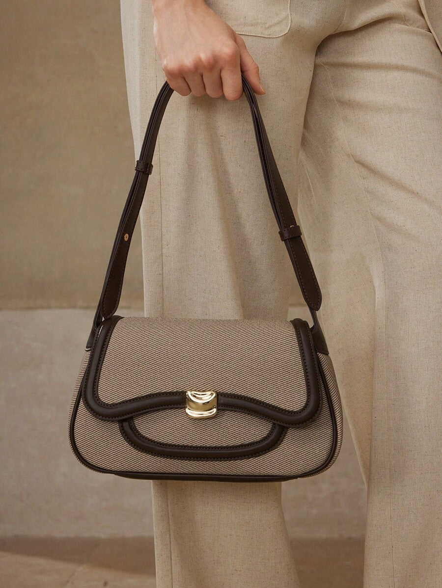 Women's Premium Shoulder Bag With Colorblock Trim Elegant Small Purse Fashion Casual Tote Commuter Office Daily Travel Handbag Gift