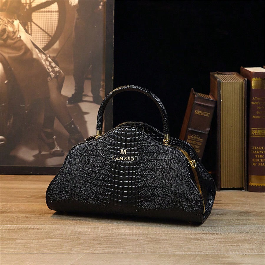 Women's Cloud Pattern Handbag Vintage Crocodile Design Shoulder Crossbody Bag Elegant Classic Tote Purse Casual Daily Work Fashion