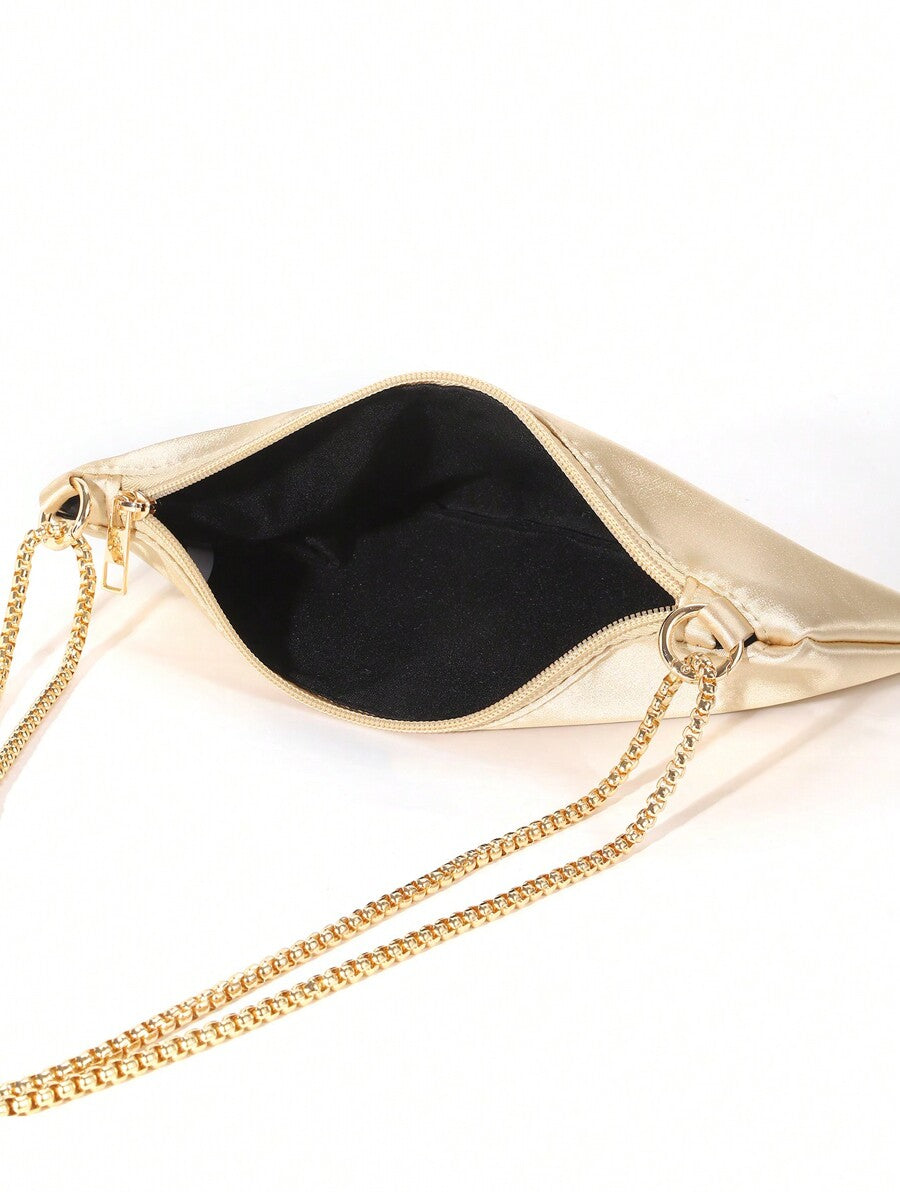 Women's Satin Ring Linked Square Evening Bag Elegant Glamorous Party Purse Bridal Shower Dinner Banquet Prom Holiday Fashion Handbag