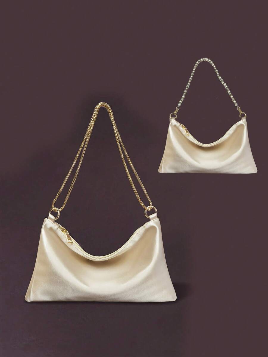 Women's Satin Ring Linked Square Evening Bag Elegant Glamorous Party Purse Bridal Shower Dinner Banquet Prom Holiday Fashion Handbag