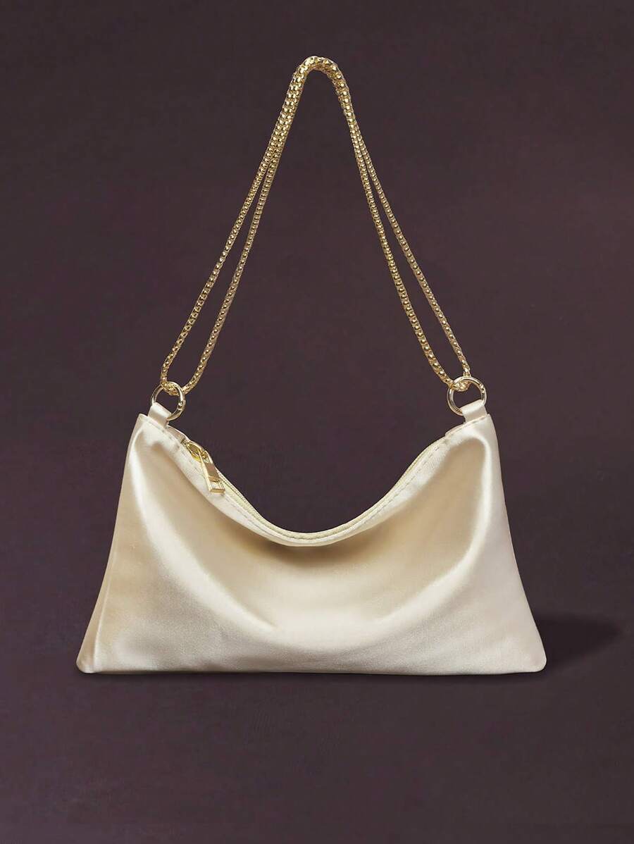 Women's Satin Ring Linked Square Evening Bag Elegant Glamorous Party Purse Bridal Shower Dinner Banquet Prom Holiday Fashion Handbag