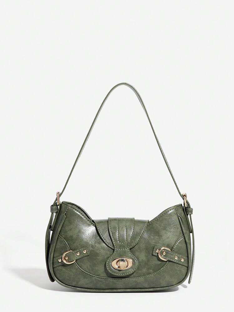 Women's Retro Colorblock Underarm Bag With Two Straps Niche Gothic Steampunk Y2K Small Square Shoulder Purse Festival Street Style