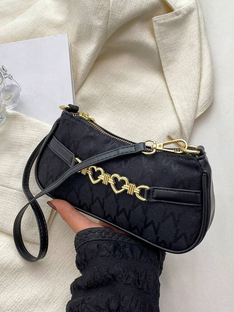 Women's Letter Graphic Heart Decor Zipper Polyester Bag Fashion Casual Cute Purse Small Shoulder Crossbody Handbag For Girls Women
