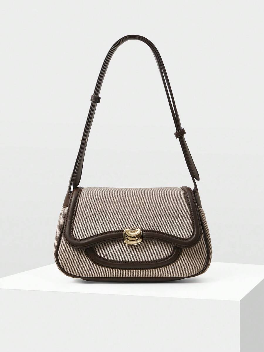 Women's Premium Shoulder Bag With Colorblock Trim Elegant Small Purse Fashion Casual Tote Commuter Office Daily Travel Handbag Gift