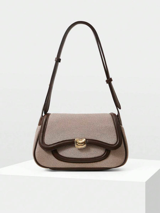 Women's Premium Shoulder Bag With Colorblock Trim Elegant Small Purse Fashion Casual Tote Commuter Office Daily Travel Handbag Gift