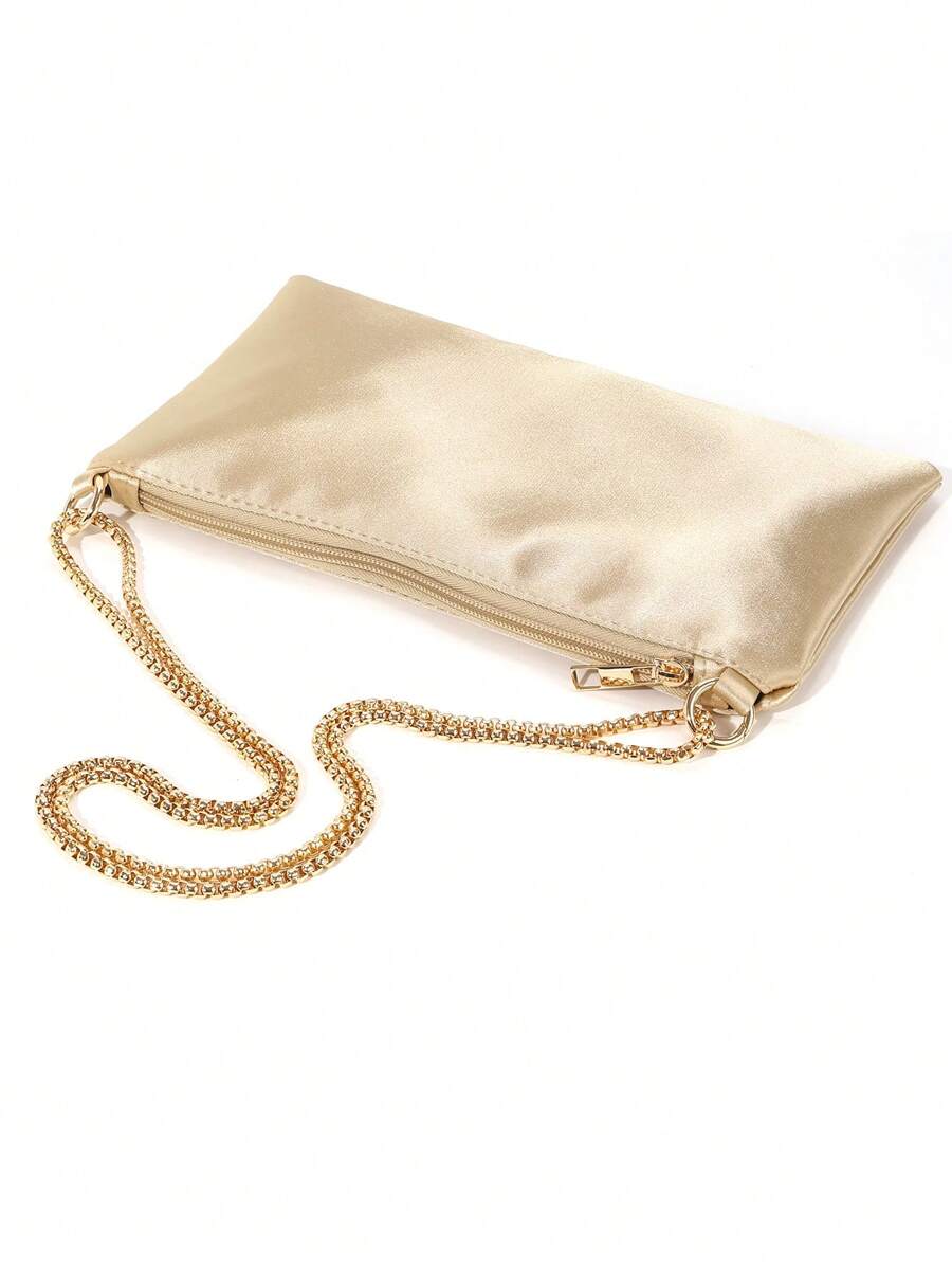 Women's Satin Ring Linked Square Evening Bag Elegant Glamorous Party Purse Bridal Shower Dinner Banquet Prom Holiday Fashion Handbag