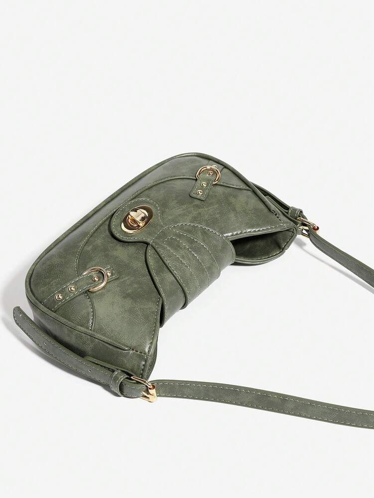 Women's Retro Colorblock Underarm Bag With Two Straps Niche Gothic Steampunk Y2K Small Square Shoulder Purse Festival Street Style