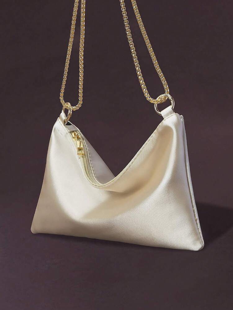 Women's Satin Ring Linked Square Evening Bag Elegant Glamorous Party Purse Bridal Shower Dinner Banquet Prom Holiday Fashion Handbag