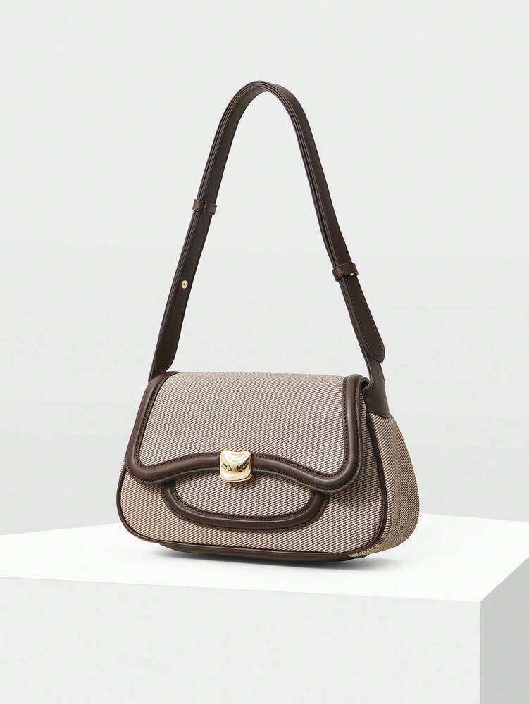 Women's Premium Shoulder Bag With Colorblock Trim Elegant Small Purse Fashion Casual Tote Commuter Office Daily Travel Handbag Gift