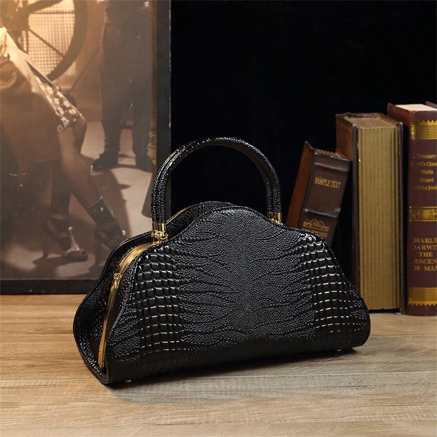 Women's Cloud Pattern Handbag Vintage Crocodile Design Shoulder Crossbody Bag Elegant Classic Tote Purse Casual Daily Work Fashion