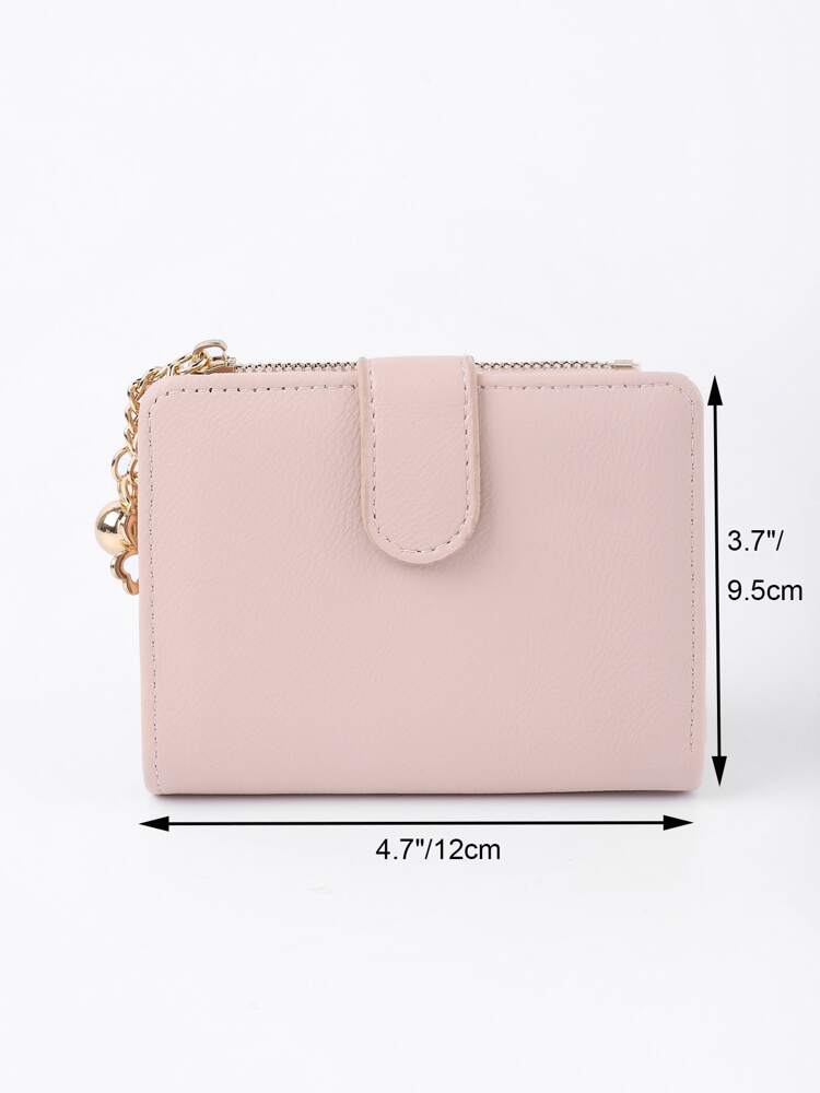 Women's Clover Ball Decor Pocket Wallet ID Window Bi Fold Mini Lightweight Purse Zipper Card Holder Cash Pouch Hot Pink Gift For Women
