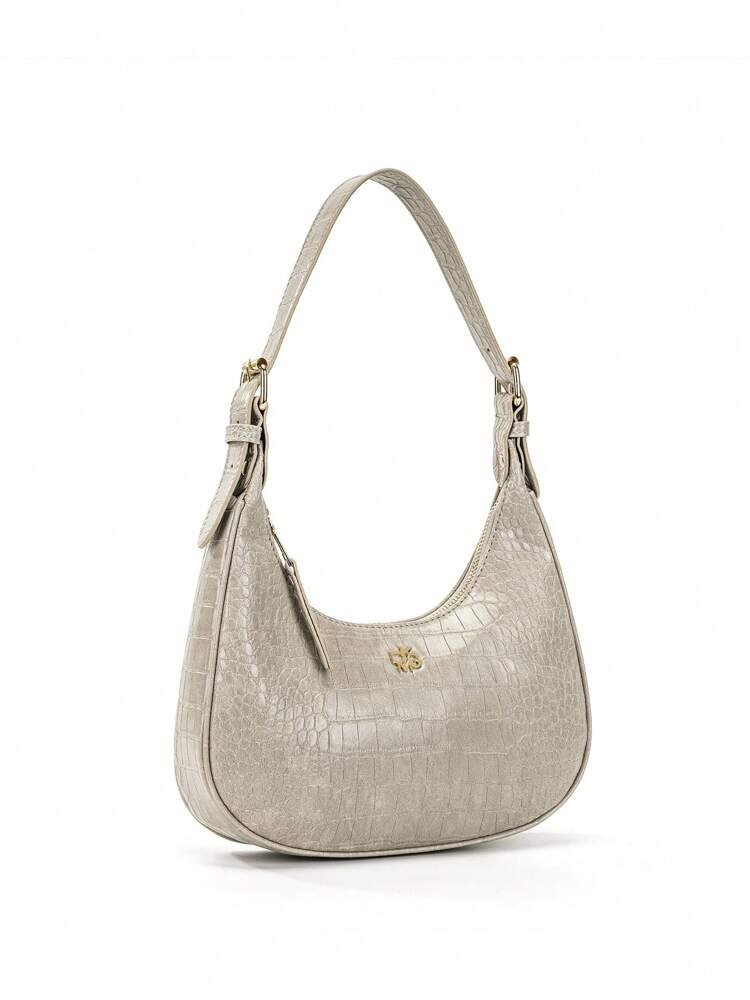 Women's Red Crocodile Embossed PU Leather Handbag Shoulder Bag Crescent Design Fashion Elegant Tote Purse Casual Holiday Gift For Women