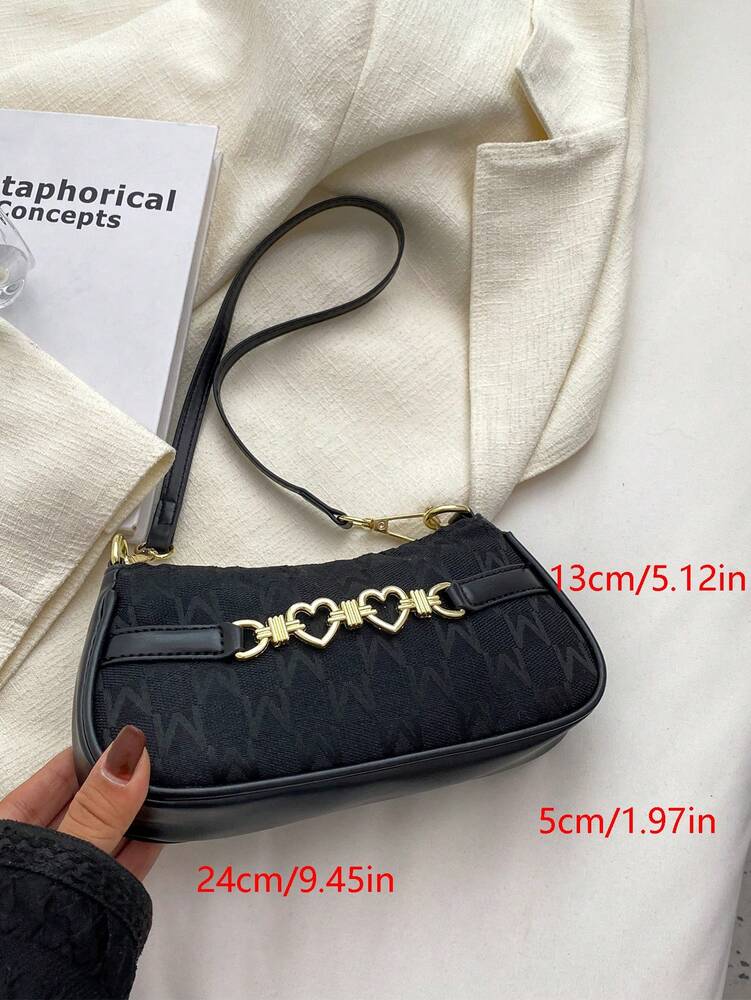 Women's Letter Graphic Heart Decor Zipper Polyester Bag Fashion Casual Cute Purse Small Shoulder Crossbody Handbag For Girls Women