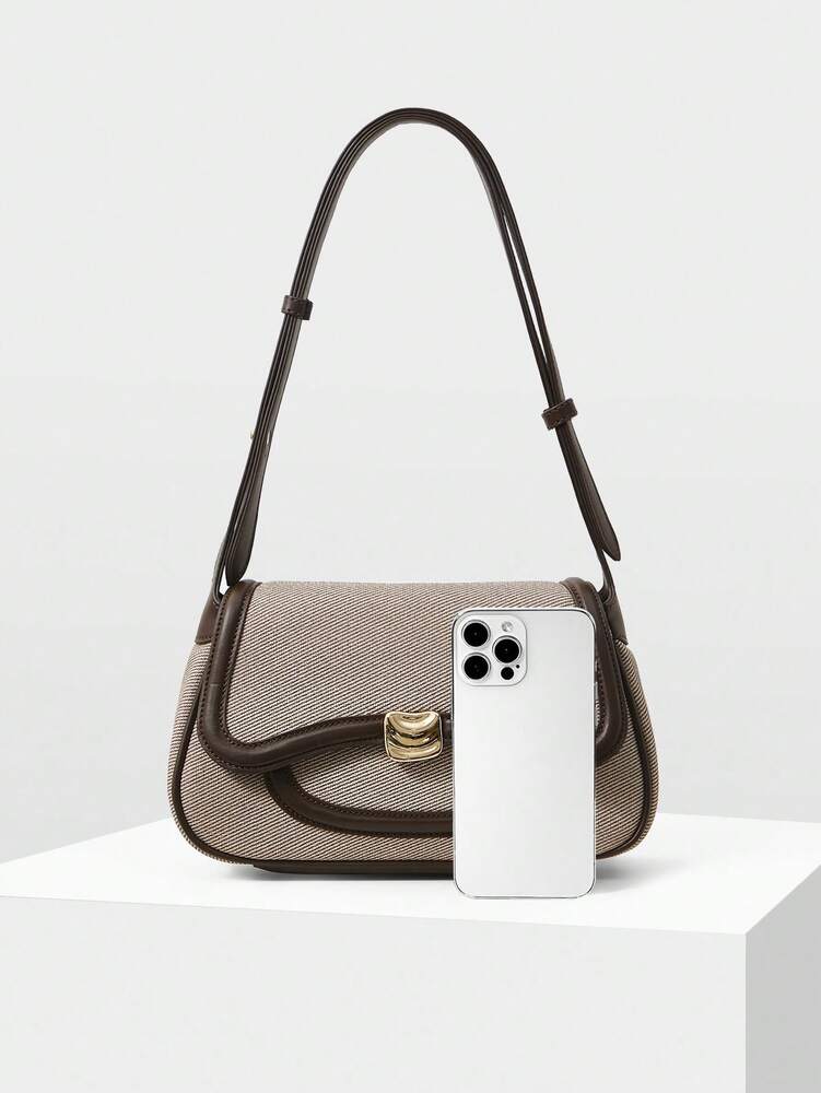 Women's Premium Shoulder Bag With Colorblock Trim Elegant Small Purse Fashion Casual Tote Commuter Office Daily Travel Handbag Gift