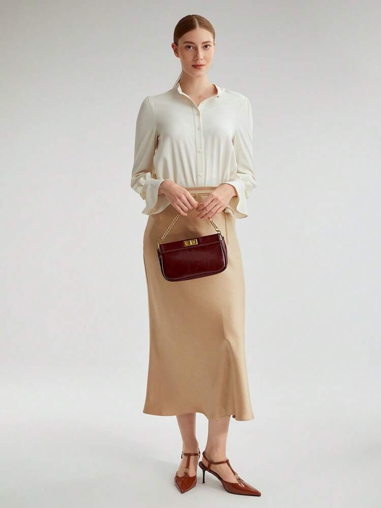 Women's Chain Decor Turn Lock Shoulder Bag Elegant Small Purse Fashion Tote For Office Work Party Valentine's Day Gift Casual Daily