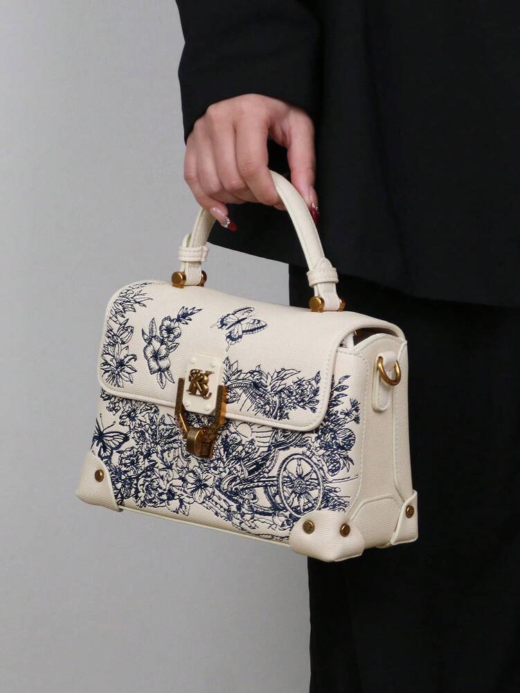 Women's Luxury Embroidered Leather Small Square Bag High End Niche Handbag Exquisite White Elegant Shoulder Purse Messenger Tote Casual