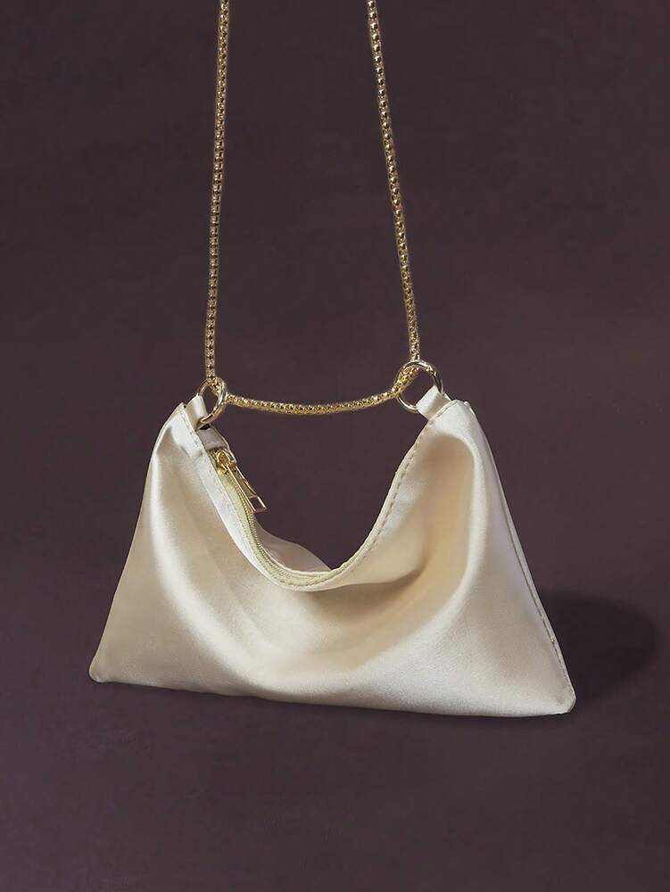 Women's Satin Ring Linked Square Evening Bag Elegant Glamorous Party Purse Bridal Shower Dinner Banquet Prom Holiday Fashion Handbag