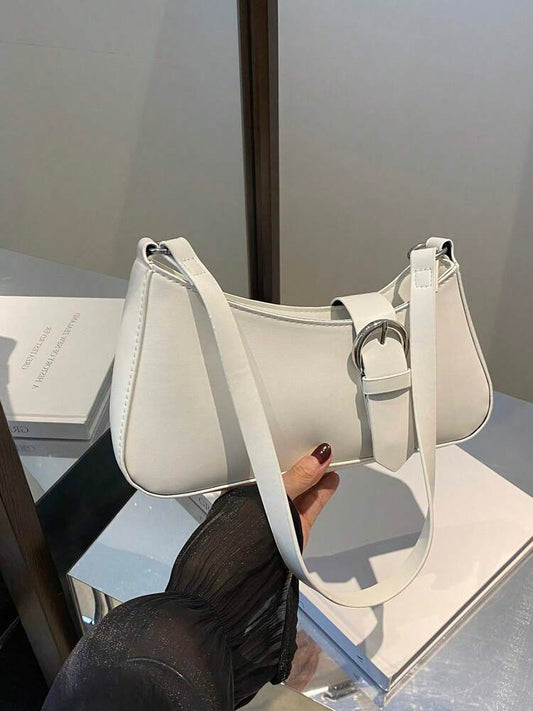 Women's Solid Color Shoulder Bag With Belt Decoration Fashion Simple Tote Purse Suitable For Work Business Shopping Travel Casual Use