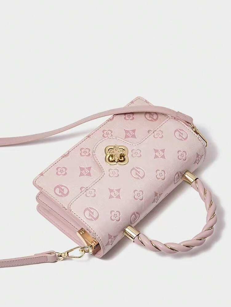 Women's Camellia Flower Small Square Bag With Bow Decor Chic Petite Handbag Elegant Versatile Shoulder Purse Gift For Birthday Dating