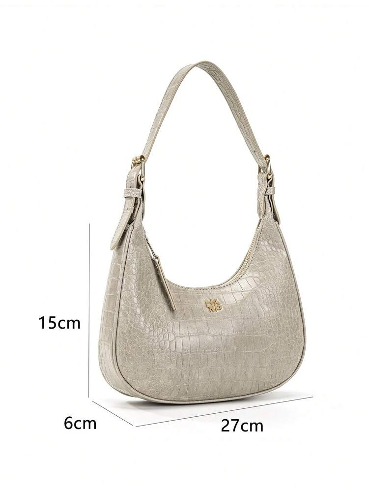 Women's Red Crocodile Embossed PU Leather Handbag Shoulder Bag Crescent Design Fashion Elegant Tote Purse Casual Holiday Gift For Women