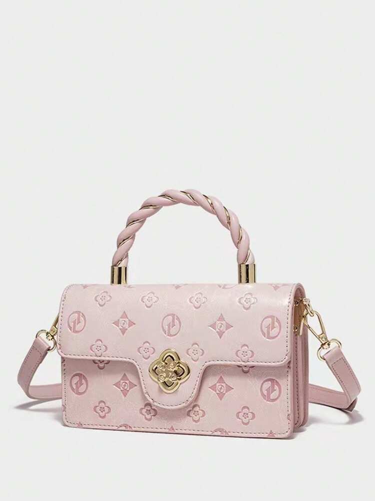 Women's Camellia Flower Small Square Bag With Bow Decor Chic Petite Handbag Elegant Versatile Shoulder Purse Gift For Birthday Dating