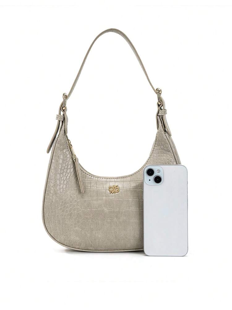 Women's Red Crocodile Embossed PU Leather Handbag Shoulder Bag Crescent Design Fashion Elegant Tote Purse Casual Holiday Gift For Women