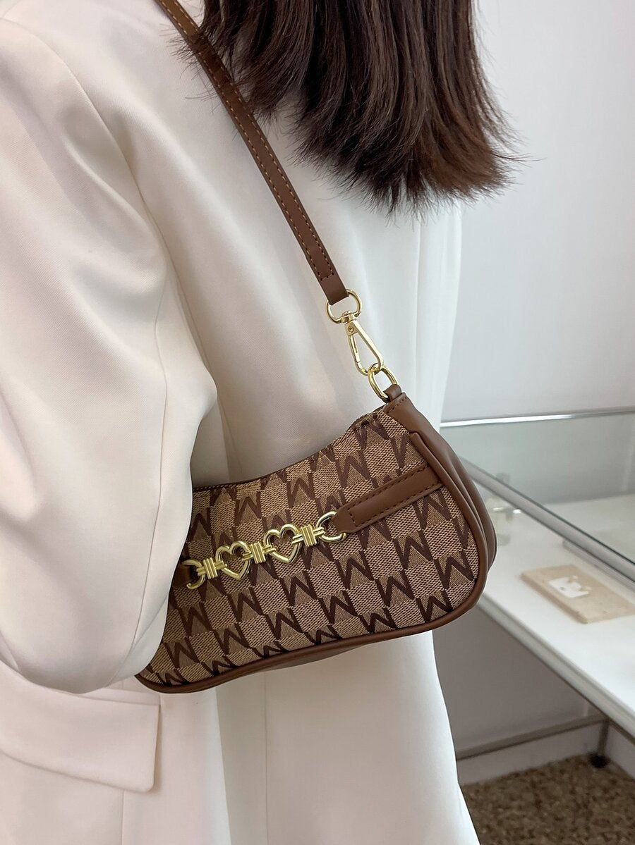 Women's Letter Graphic Heart Decor Zipper Polyester Bag Fashion Casual Cute Purse Small Shoulder Crossbody Handbag For Girls Women