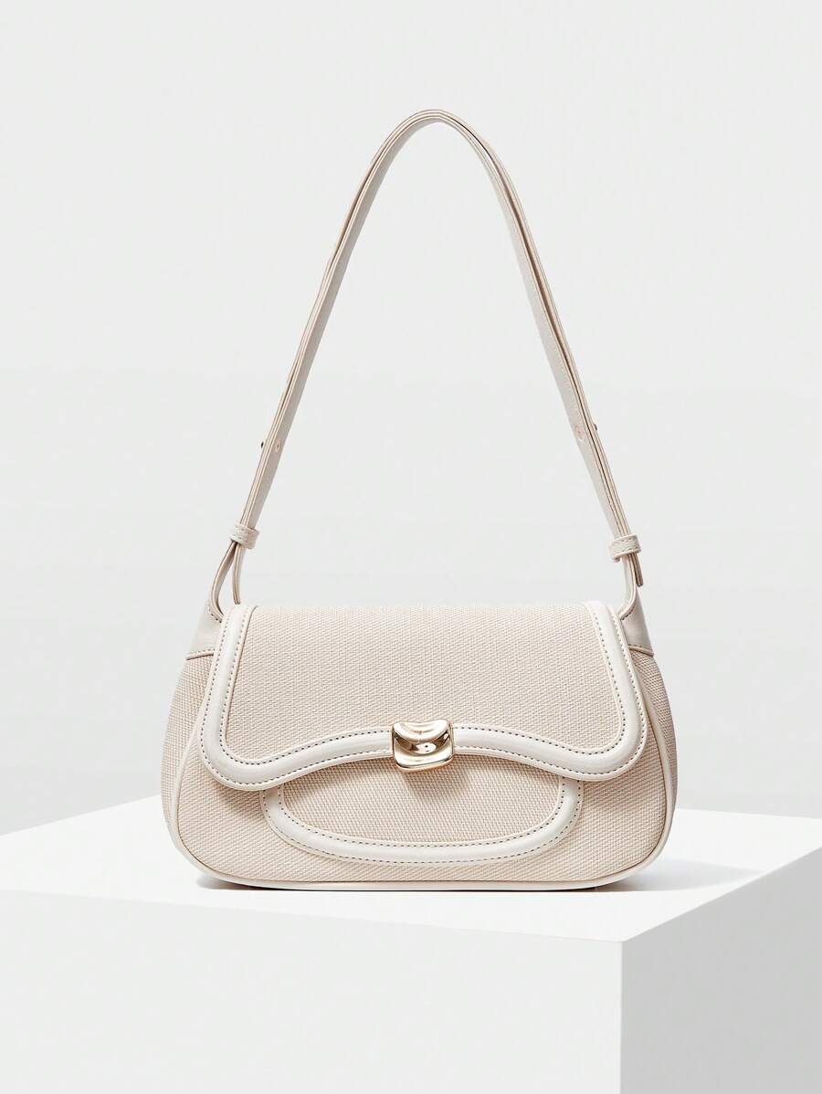 Women's Premium Shoulder Bag With Colorblock Trim Elegant Small Purse Fashion Casual Tote Commuter Office Daily Travel Handbag Gift