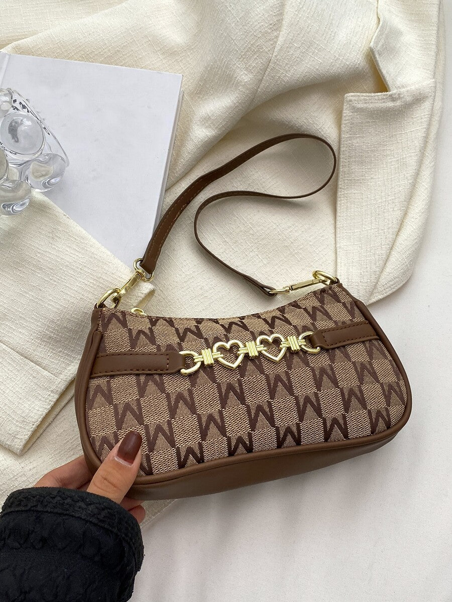 Women's Letter Graphic Heart Decor Zipper Polyester Bag Fashion Casual Cute Purse Small Shoulder Crossbody Handbag For Girls Women