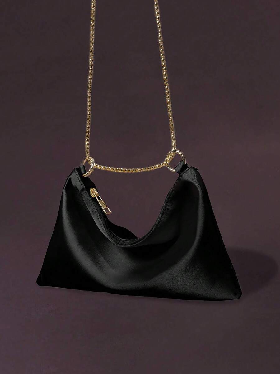 Women's Satin Ring Linked Square Evening Bag Elegant Glamorous Party Purse Bridal Shower Dinner Banquet Prom Holiday Fashion Handbag